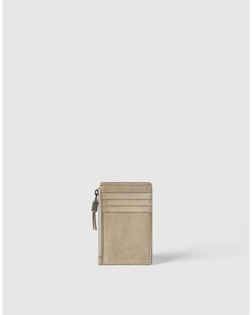 Brunello Cucinelli Natural Suede Zip Card Holder