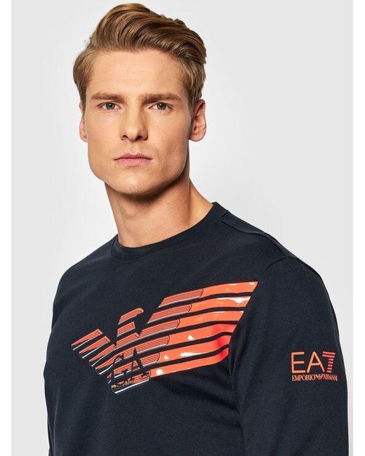 Emporio Armani Blue Logo Printed Hoodie With Round Neck for men