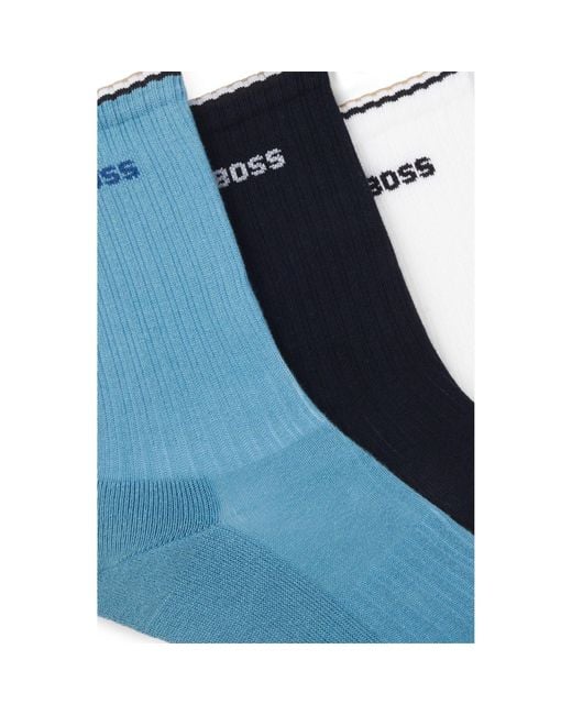 Boss Blue Rib Stripe Quarter Socks for men