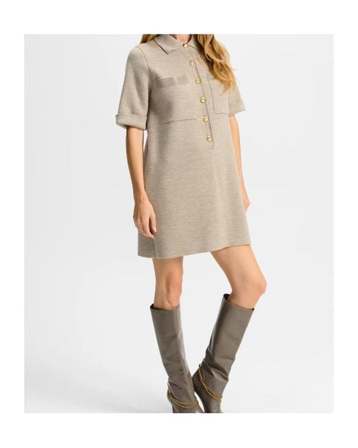 Veronica Beard Natural Short-Sleeve Patch-Pocket Dress