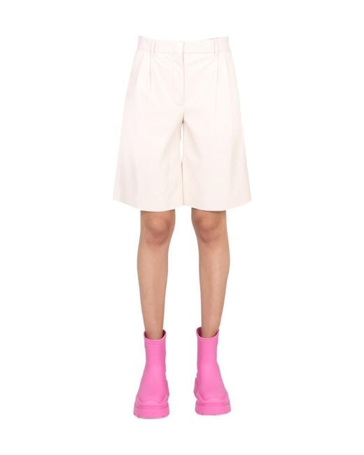 MSGM White Faux Leather Bermuda Shorts