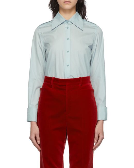 Gucci Blue Pointed Collar Buttoned Shirt