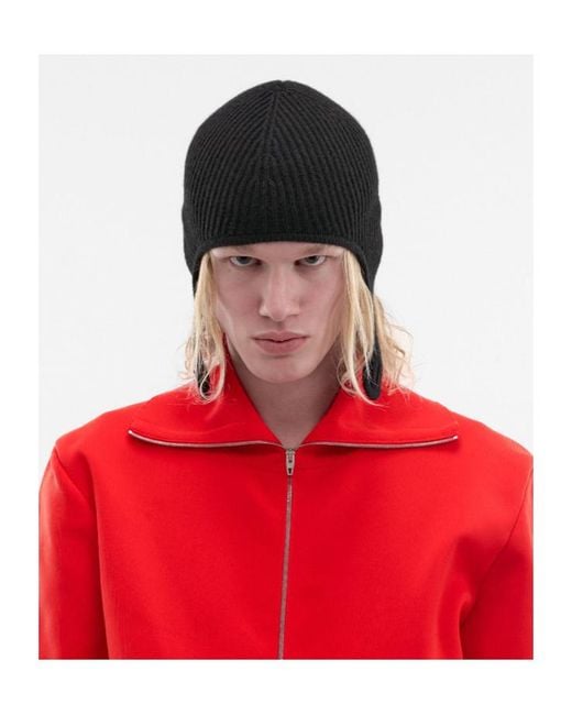 MM6 by Maison Margiela Black Ribbed-Knit Ear-Flap Hat for men