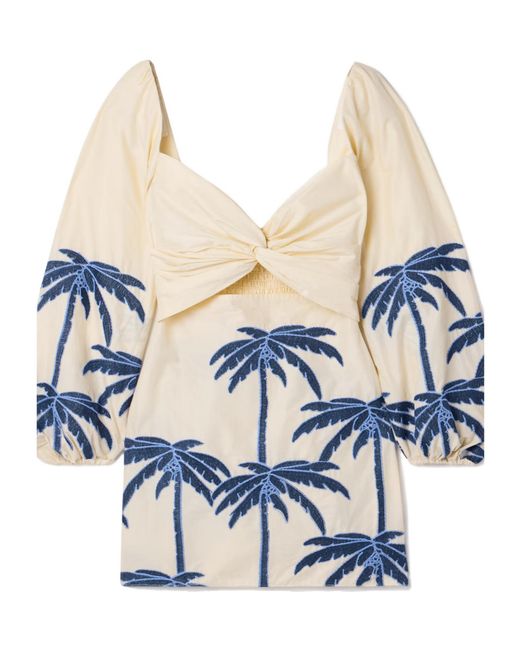 Johanna Ortiz Blue Short Hollow-Embroidered Dress