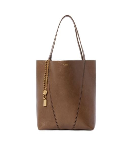 Chloé Brown Chloé Spin Charm Detailed Tote Bag