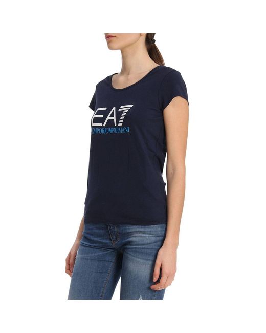 EA7 Blue T-Shirt With Round Neck And Short Sleeves