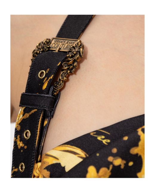 Versace Jeans Metallic Couture Baroque One-Shoulder Dress