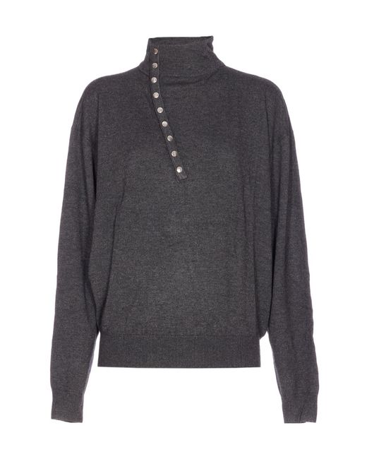 Isabel Marant Gray High-Neck Button Detailed Jumper