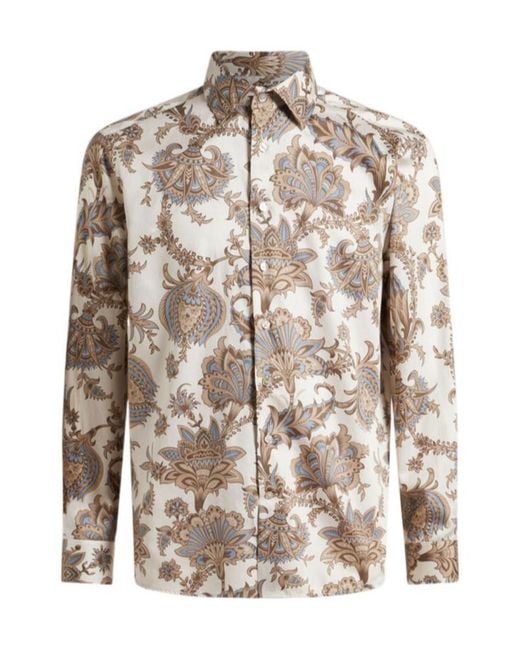 Etro Brown Paisley-Printed Curved Hem Shirt for men