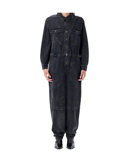 Isabel Marant Blue Buttoned Denim Jumpsuit