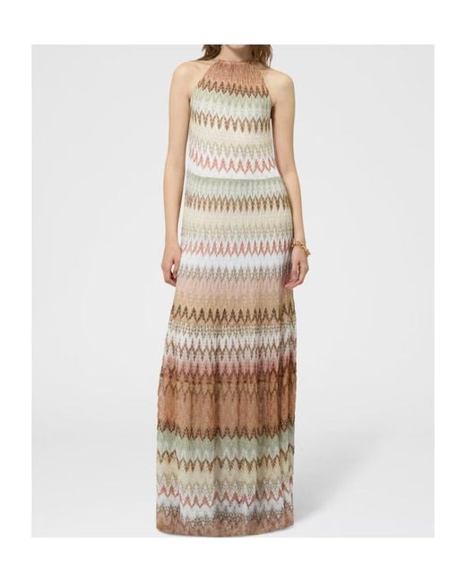 Missoni White Zigzag-Pattern Halterneck Maxi Dress