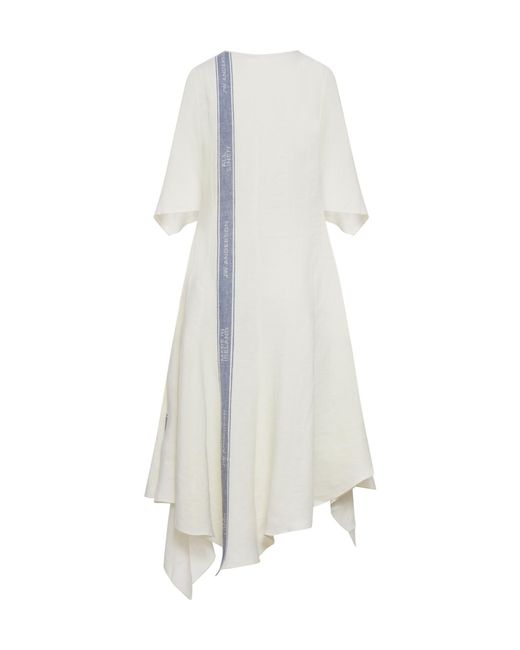 J.W. Anderson White J.W.Anderson Linen Midi Dress With Logo Inserts