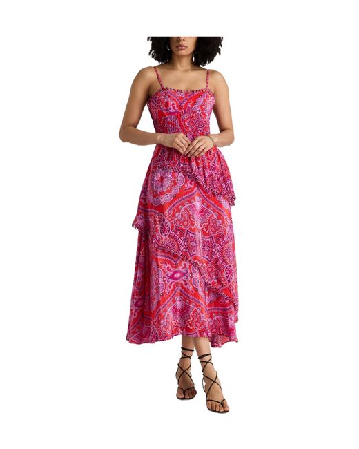 Farm Rio Pink Paisley Scarf Loopy Cups Maxi Dress Midi Dress Viscose