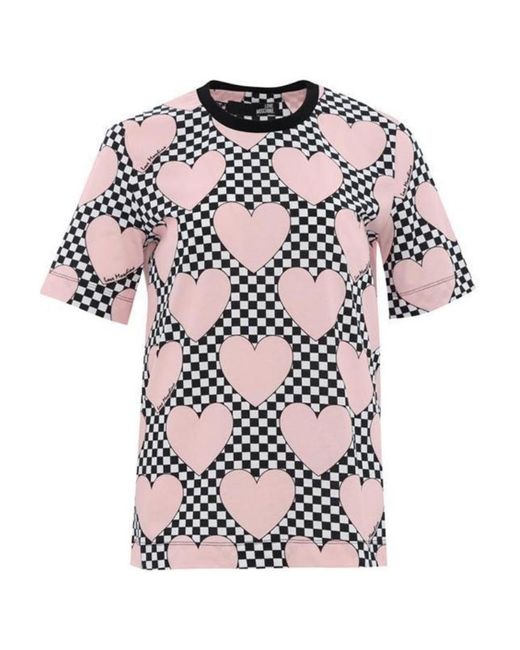 Moschino Pink Checkered Love Printed T-Shirt