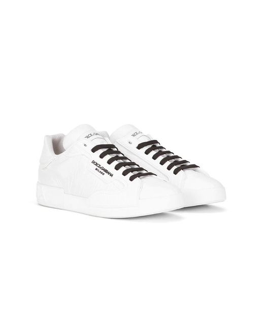 Dolce & Gabbana White Logo-Print Lace-Up Sneakers for men