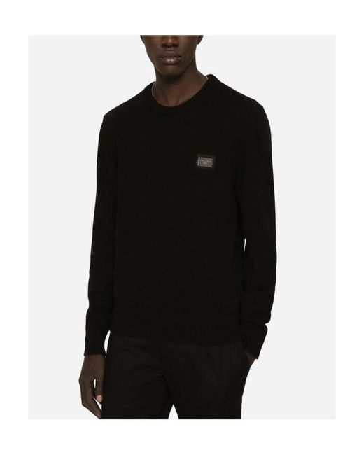 Dolce & Gabbana Black Logo Round Neck Sweater for men