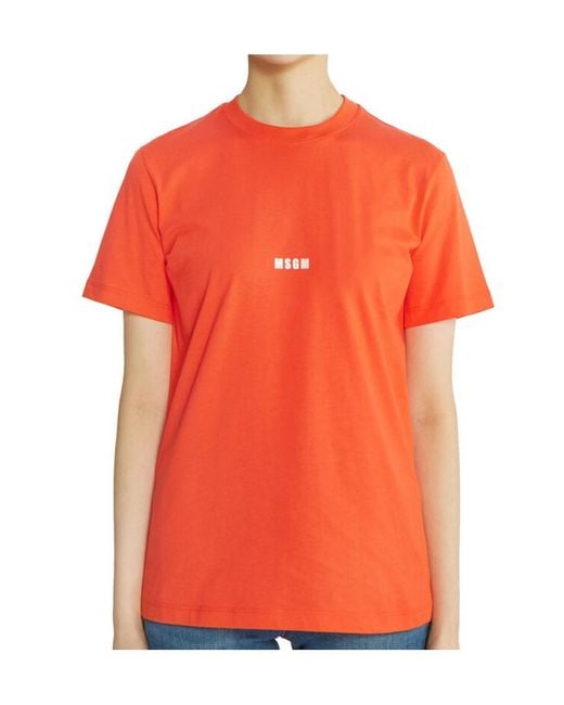 MSGM Orange Logo Details T-Shirt