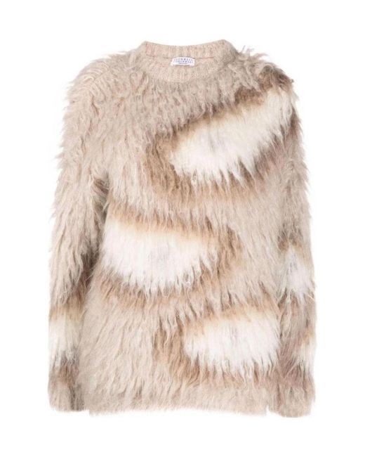Brunello Cucinelli Natural Graphic Pattern Crewneck Jumper