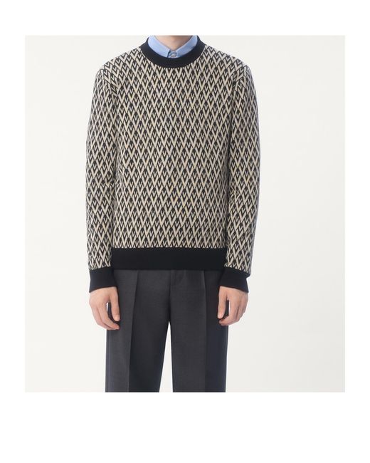 Valentino Black Crewneck Wool Jumper With Toute La V Jacquard Pattern for men