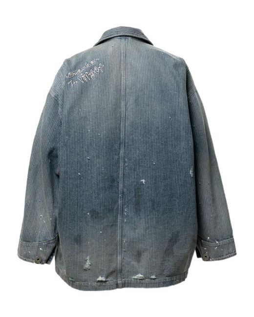 Maison Mihara Yasuhiro Blue Chore Stripe-Pattern Paint-Splatter Denim Jacket for men