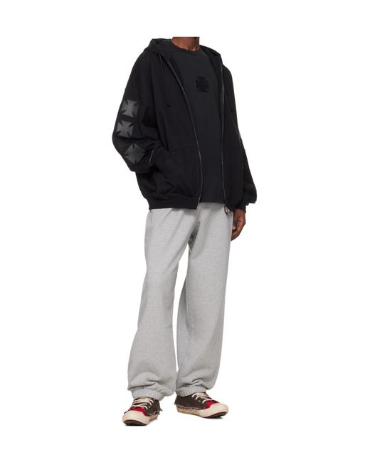 Vetements Black Leather Biker Cross Zip-Up Hoodie for men
