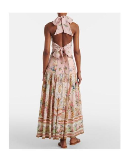 Camilla Natural Gathered Linen And Silk Maxi Skirt