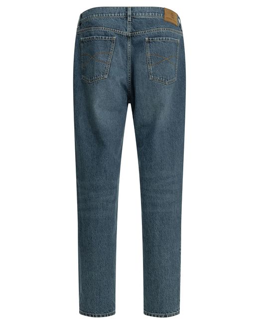 Brunello Cucinelli Blue Denim Iconic Fit Five-Pocket Trousers for men