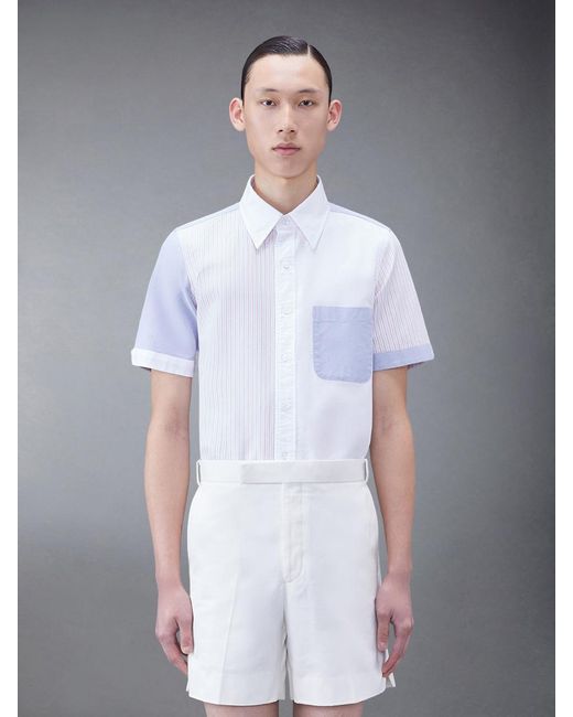 Thom Browne White Panelled Short-Sleeve Shirt for men
