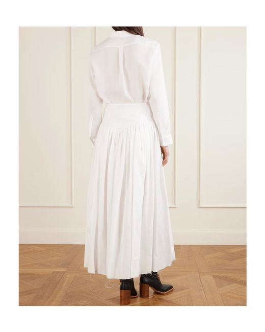Gabriela Hearst White Juniper Frayed Paneled Linen Midi Skirt