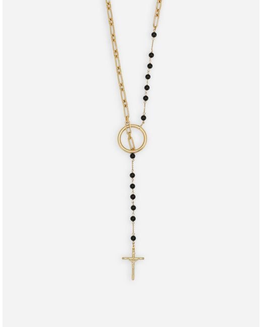 Dolce & Gabbana White Cross Pendant Bead Embellished Necklace for men