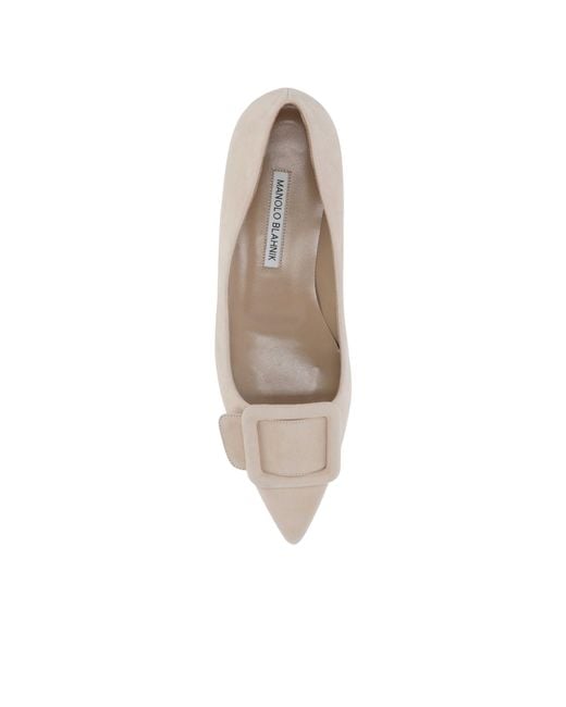 Manolo Blahnik Natural Buckle Pointed Flat Shoes