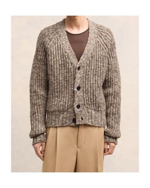AMI Brown Long Sleeved Knitted Cardigan for men