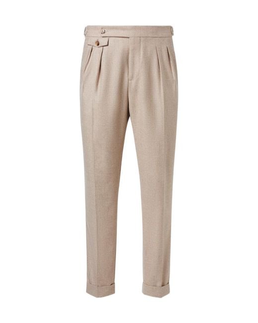 Brunello Cucinelli Natural Houndstooth Cashmere And Silk Suit Pants for men