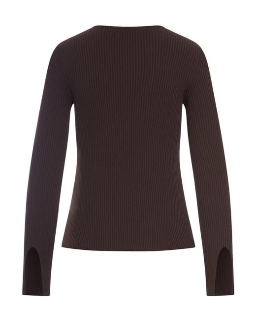 Roberto Collina Brown Ribbed Cut-Out Sweater