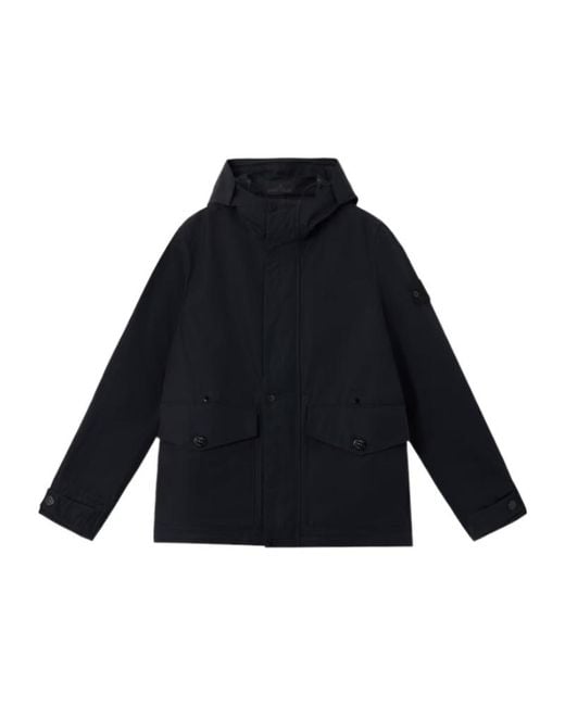 Stone Island Blue Ghost Logo Patch Hooded Coat for men