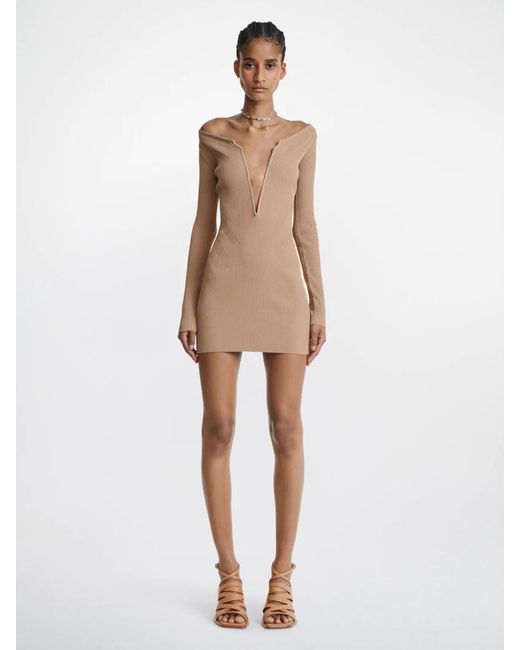 Dion Lee Brown Angled Ribbed-Knit Dress