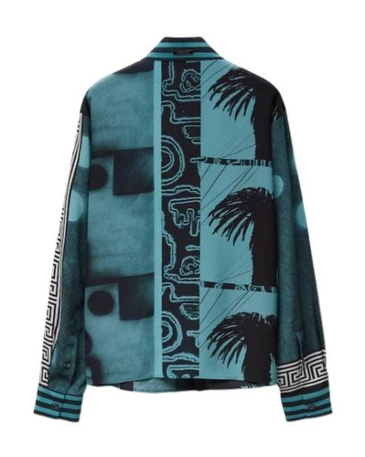 Versace Green Printed Bowling Shirt for men