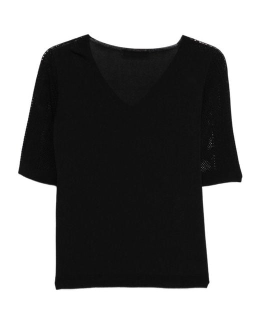 D.exterior Black V-Neck T-Shirt
