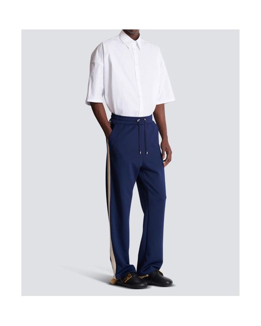 Balmain Blue Logo Printed Straight-Leg Sweatpants for men