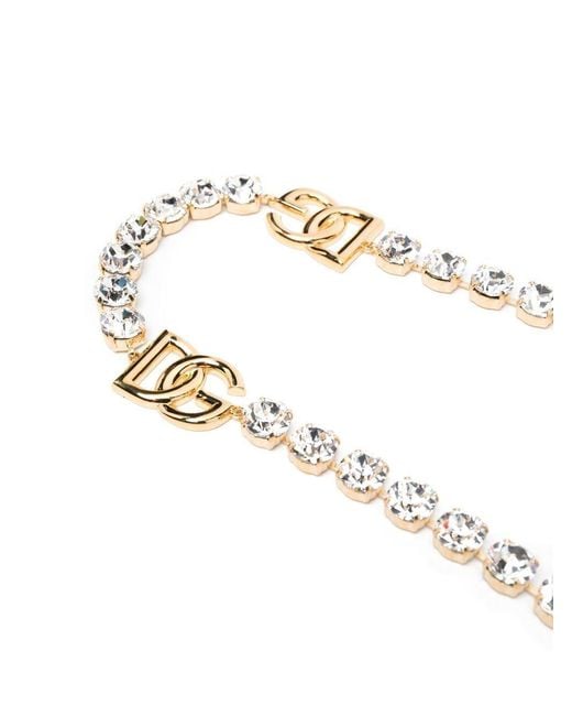 Dolce & Gabbana White Logo-Plaque Crystal-Embellished Belt