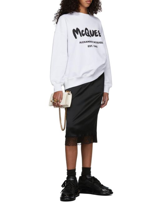 McQueen White Logo Printed Crewneck Sweatshirt