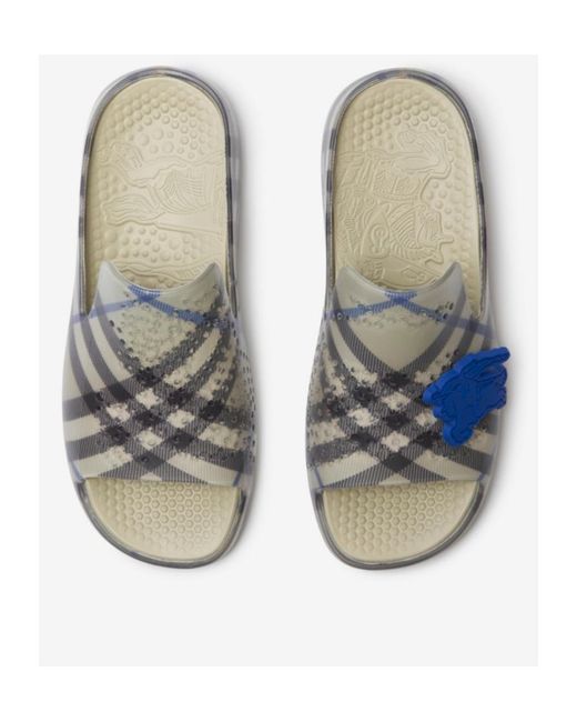 Burberry White Stingray Checked Equestrian Knight Motif Slides for men