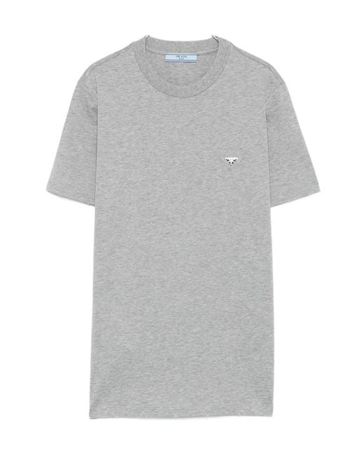 Prada Gray Logo-Patch T-Shirt