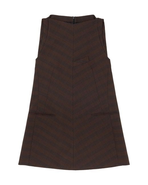 MM6 by Maison Margiela Brown Sleeveless Striped Mini Dress