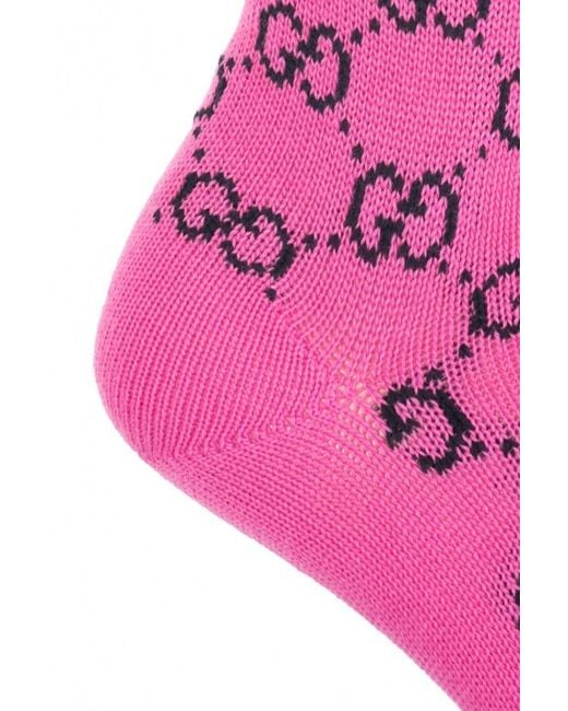 Gucci Pink Monogram-Pattern Intarsia-Knit Socks
