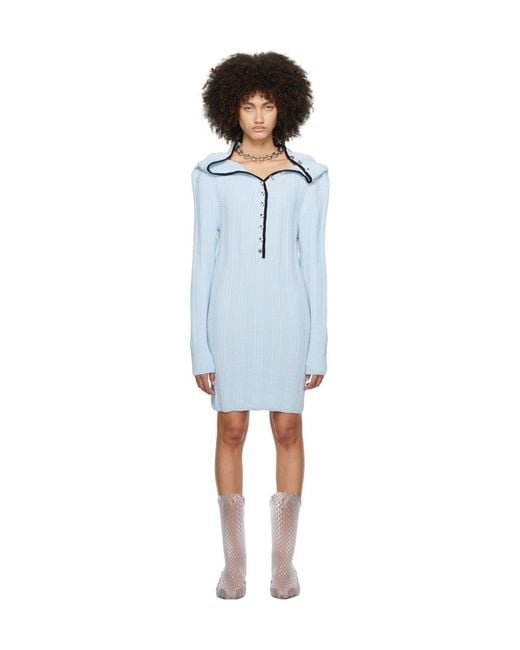 Y. Project Blue Ruffle-Collar Merino Mini Dress