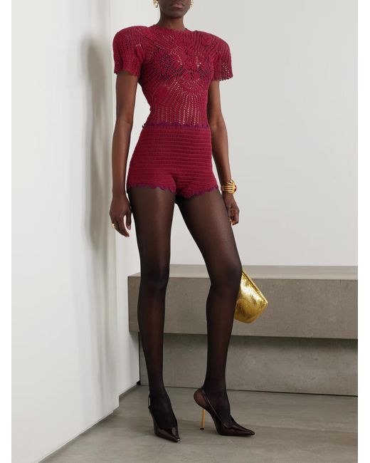 Magda Butrym Red Fan-Shaped Crochet Shorts