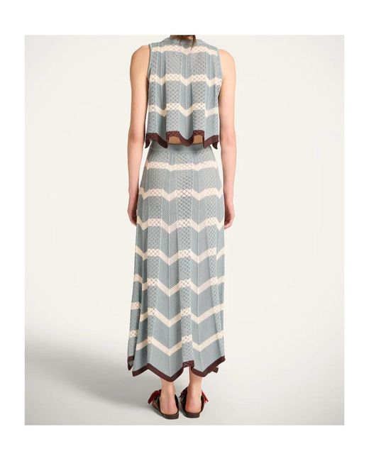 LaDoubleJ Blue Chevron-Knit Midi Skirt