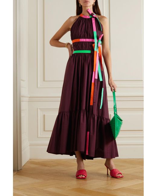 Roksanda Niesha Open-Back Bow-Detailed Tiered Cotton Midi Dress
