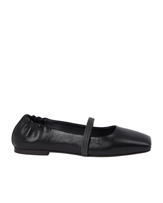 Brunello Cucinelli Black Square Toe Flat Shoes